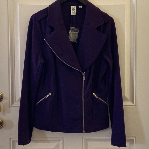 M by Marc Bouwer Ponte Knit Motorcycle Jacket/Zippers/Pockets/Plum/Size M/NWT!!! - Picture 1 of 5